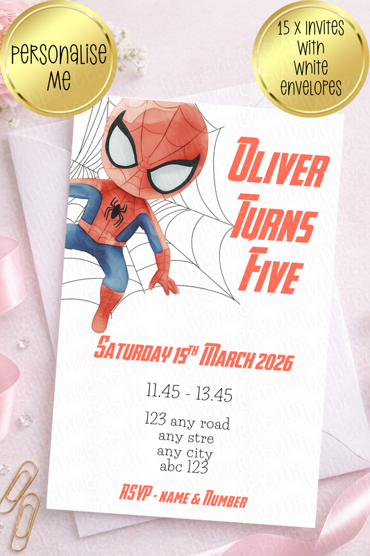 15 x Spider Themed Party Invitations