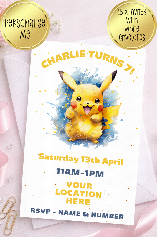 15 x Pokemon Inspired Invitations