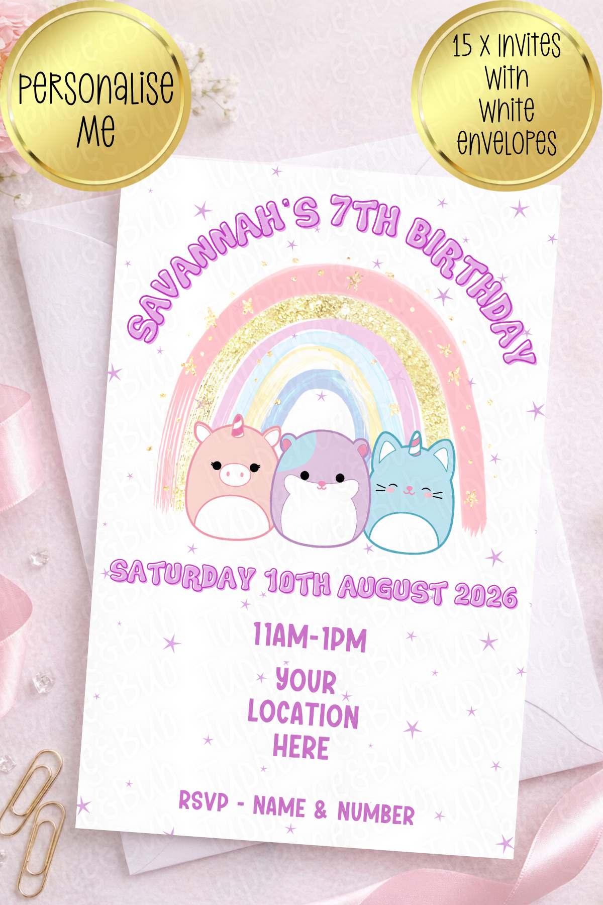 15 x Squishmallow Inspired Invitations