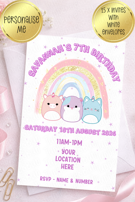 15 x Squishmallow Inspired Invitations
