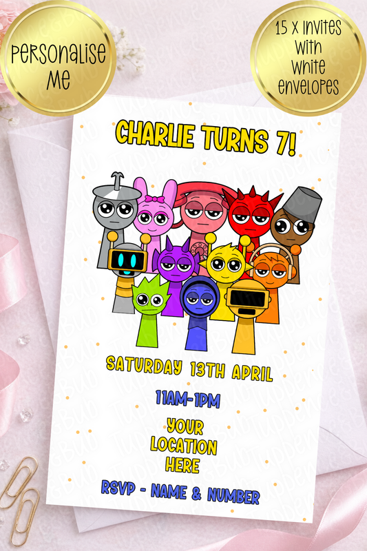 15 x Sprunki Inspired Invitations