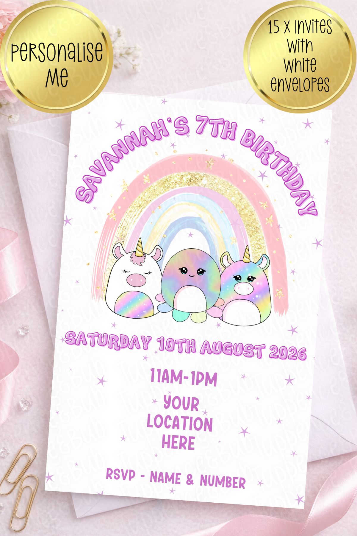 15 x Squishmallow Inspired Invitations