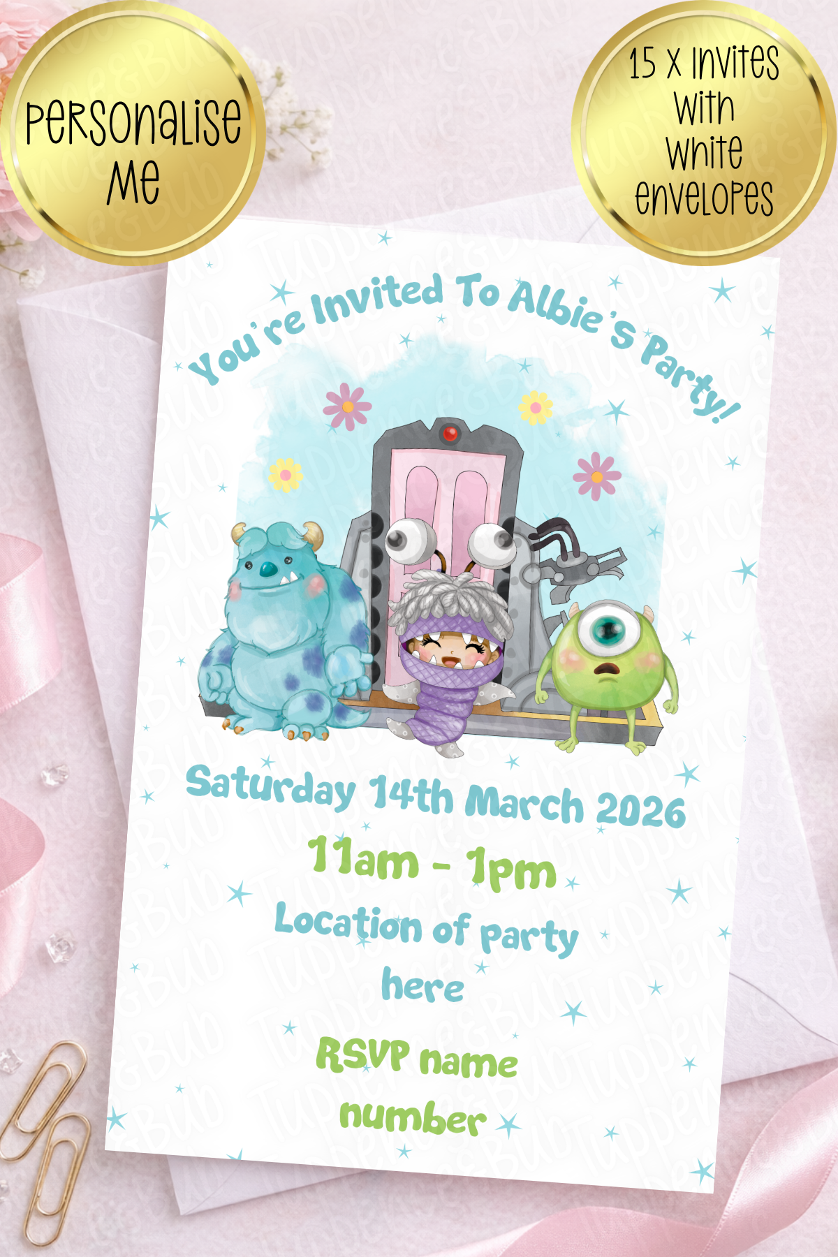 15 x Monster Inc Themed Invitations