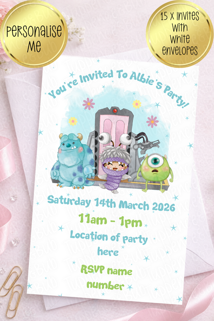 15 x Monster Inc Themed Invitations