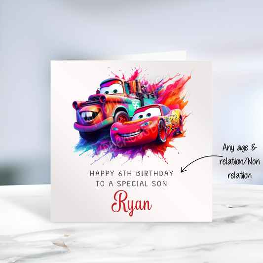 Mcqueen & Mater Inspired Birthday Card