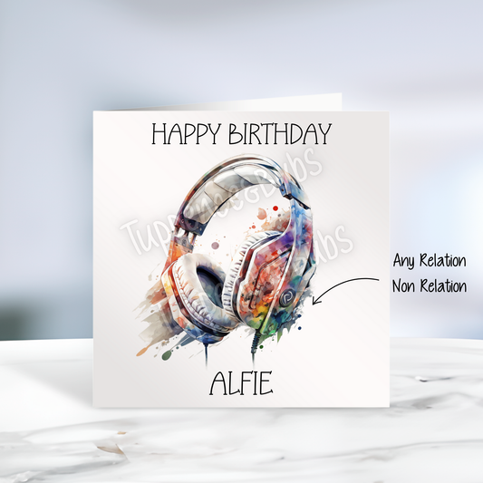 Watercolour Headphone Birthday Card