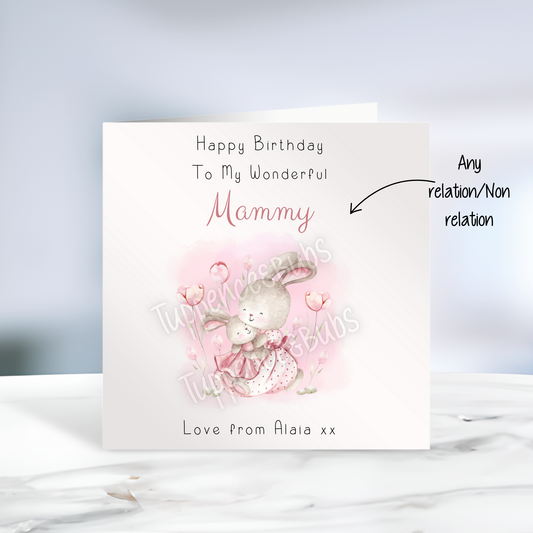 Bunny & Baby Birthday Card - Any Relation - Pink - Floral