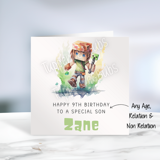 Pixel Minecraft Inspired Birthday Card