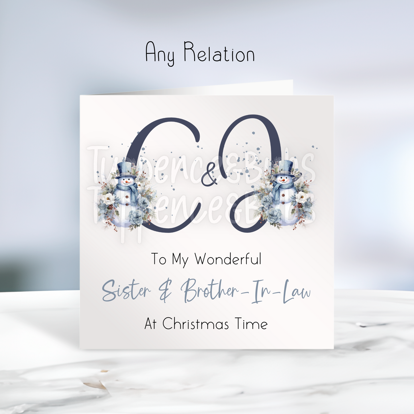 Blue Snowmen Initial Christmas Card