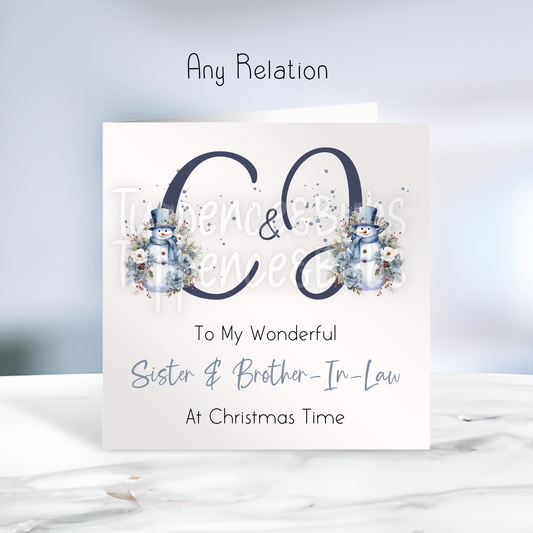 Blue Snowmen Initial Christmas Card