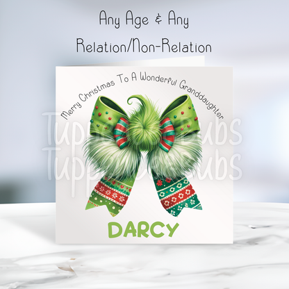 Green Bow Christmas Card