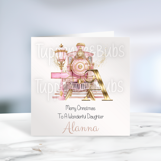 Pink Train Initial Christmas Card