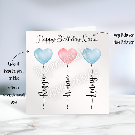 Heart Balloon Birthday Card - Pink/Blue Hearts