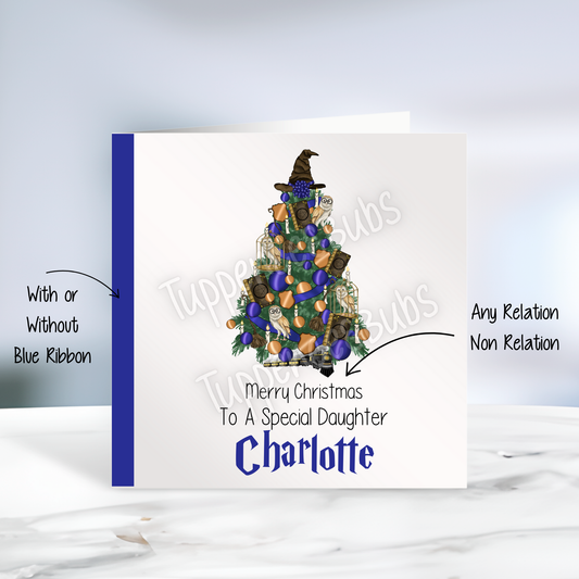 Wizard Inspired Christmas Card - Blue & Gold
