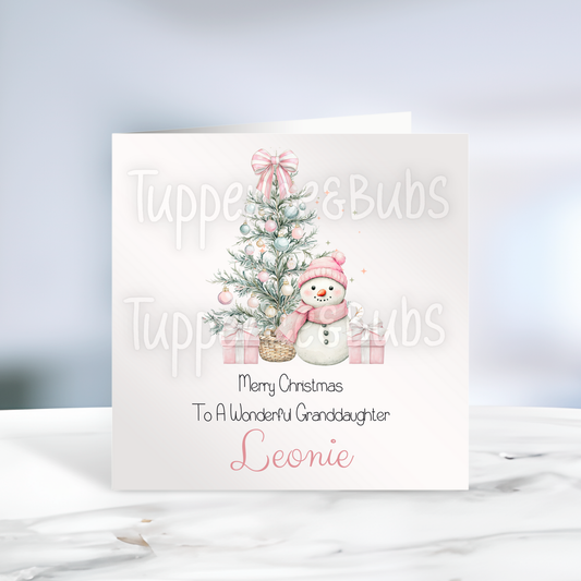 Pink or Blue Snowman Christmas Card