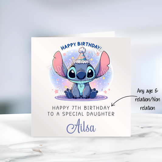 Personalised Stitch Birthday Card - Any Age - Any Relation