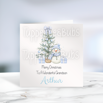 Pink or Blue Snowman Christmas Card