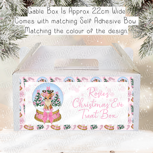 Pink Reindeer Snow Globe Theme Treat Box