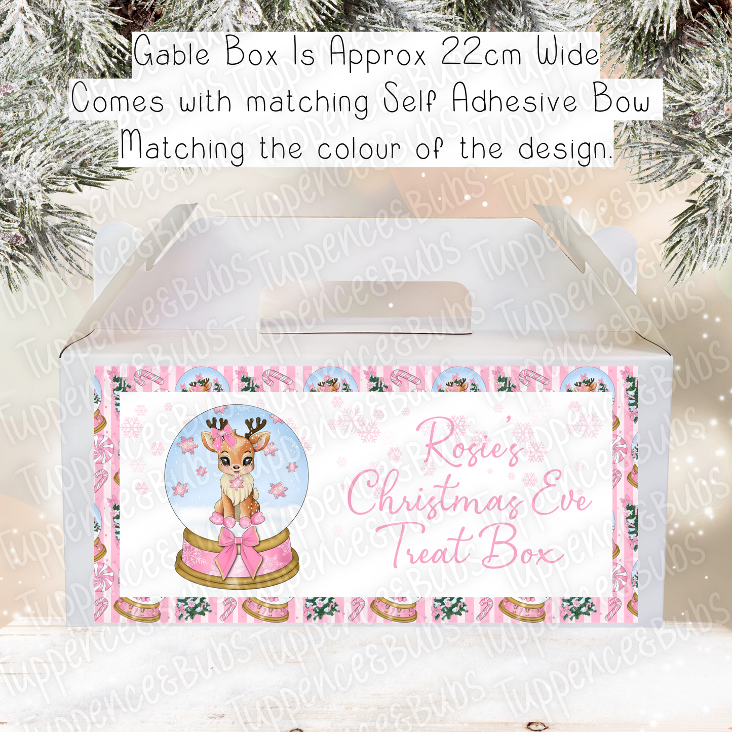 Pink Reindeer Snow Globe Theme Treat Box