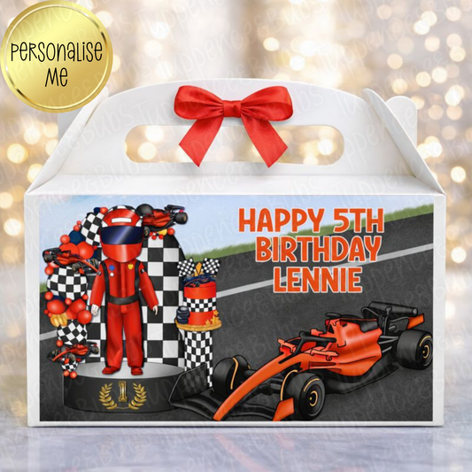 Red/Orange Racing Car Themed Party Boxes - 2 Designs