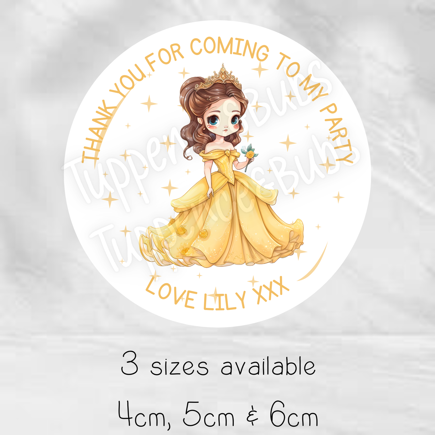 Princess Belle Inspired Party Stickers