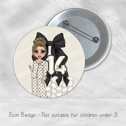 Cream & Black Bow Themed Badge