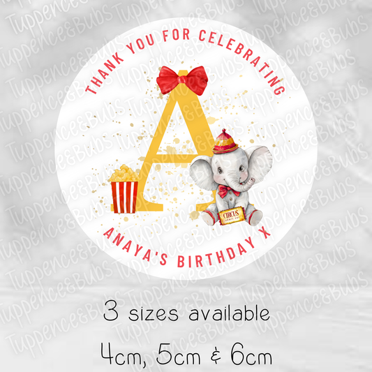 Circus Elephant Themed Party Stickers