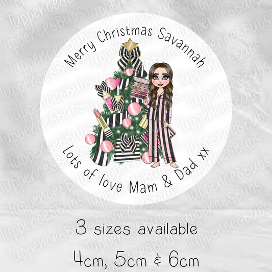 Black & White Striped Pj Christmas Stickers