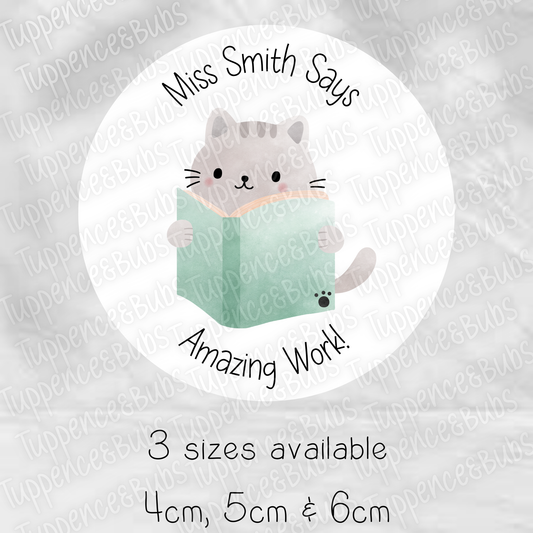 Teacher Stickers - Cat Reading Book