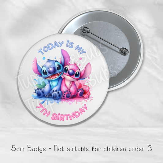 Stitch & Angel Badge - 5.8cm