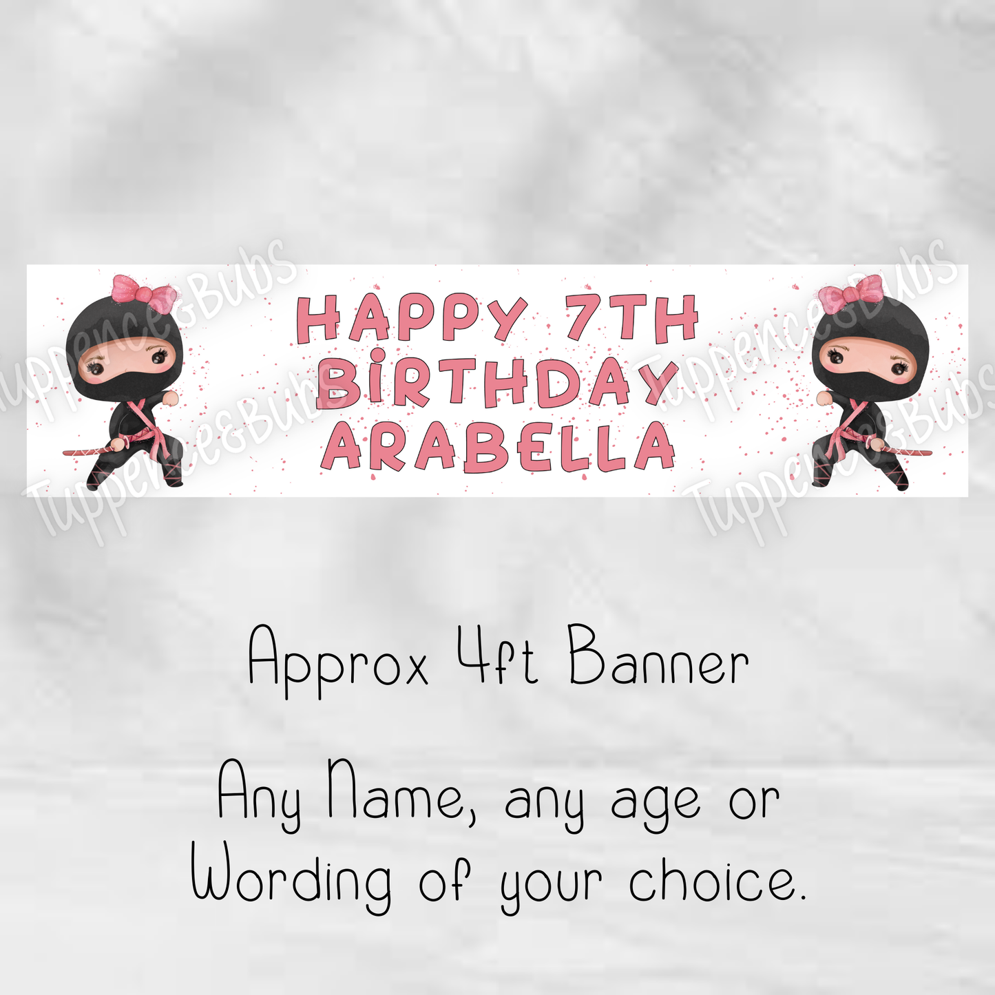 Pink Ninja Inspired Birthday Banner - Any Age - Any Wording