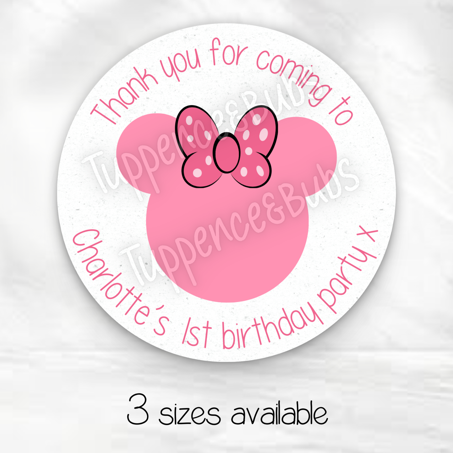 Pink Mouse Inspired Stickers - Any Age - Any Wording