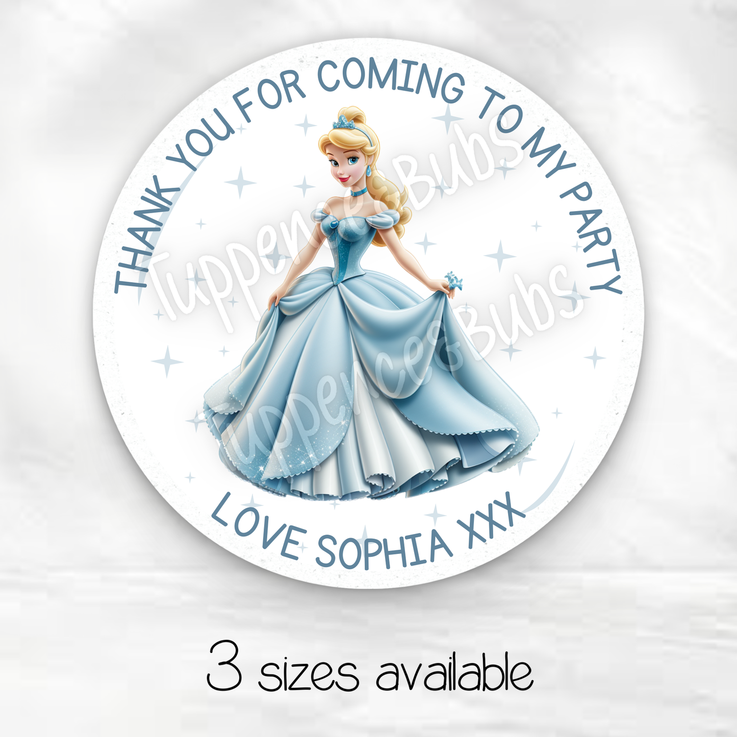 Blue Princess Inspired Party Stickers