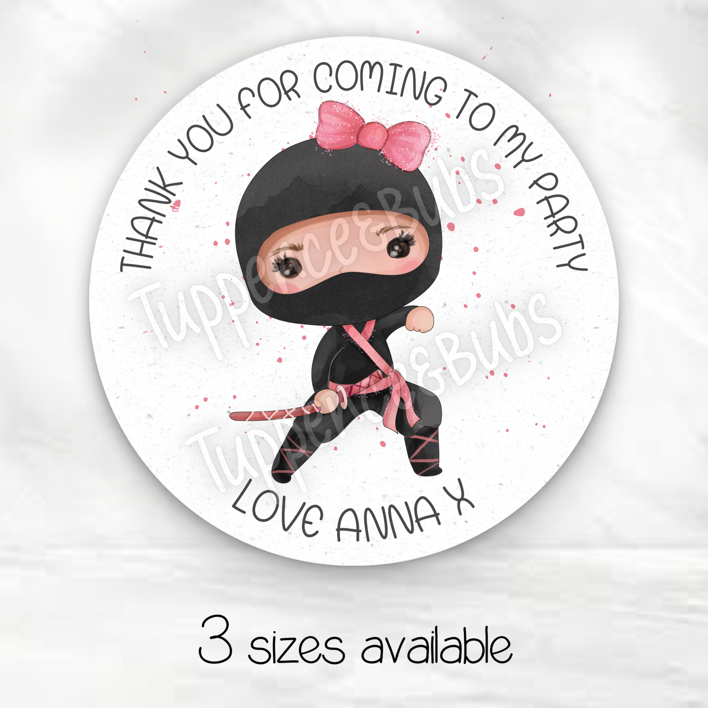 Pink Ninja Stickers - Personalised - Any Name - Any Wording
