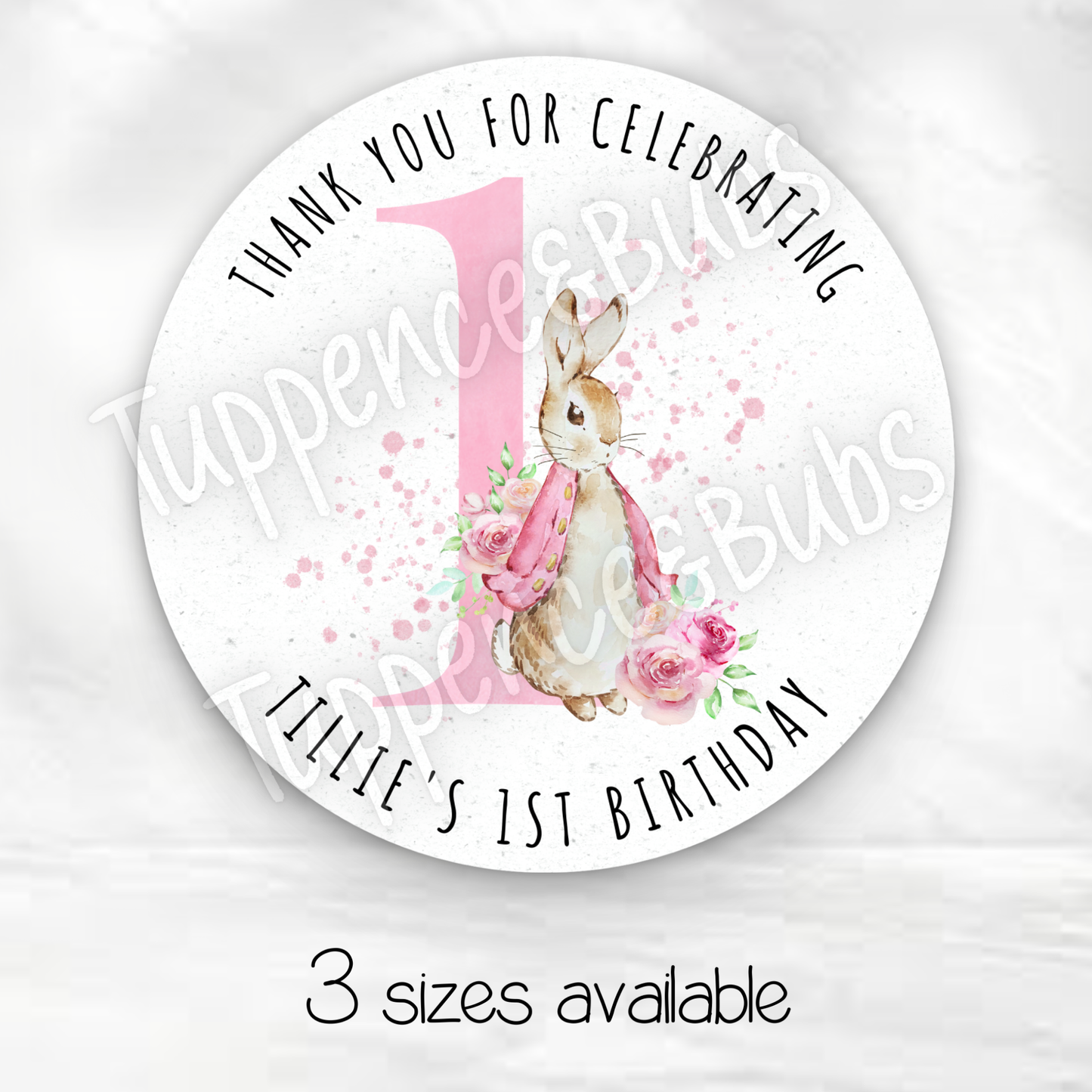 Pink or Blue Rabbit Inspired Party Sticker - Any Age