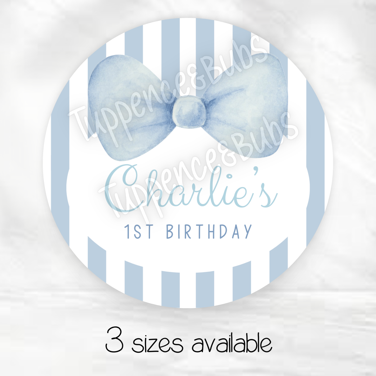 Blue & White Striped Stickers - Any Occasion - Any Name - Any Wording