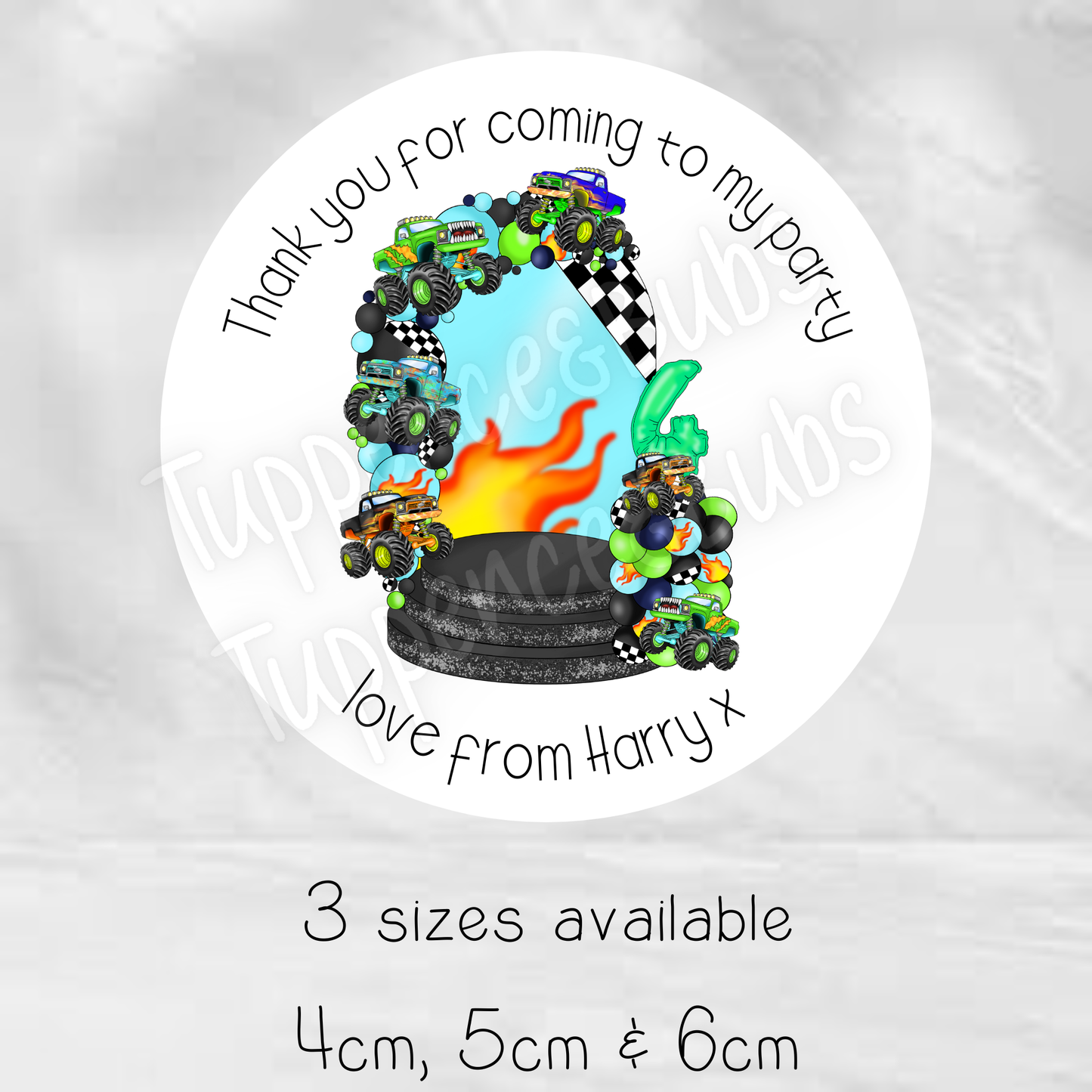 Monster Truck Inspired Birthday Stickers
