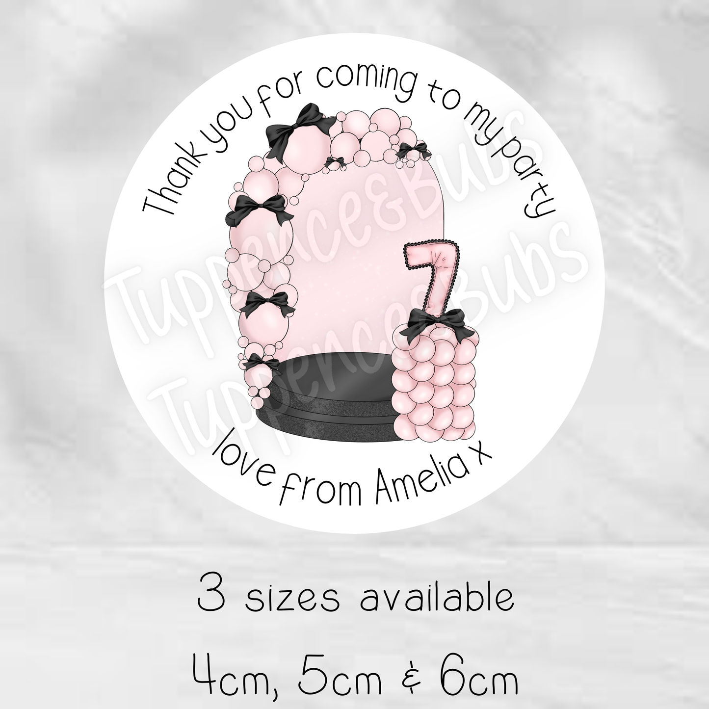 Pink & Black Bow Birthday Stickers