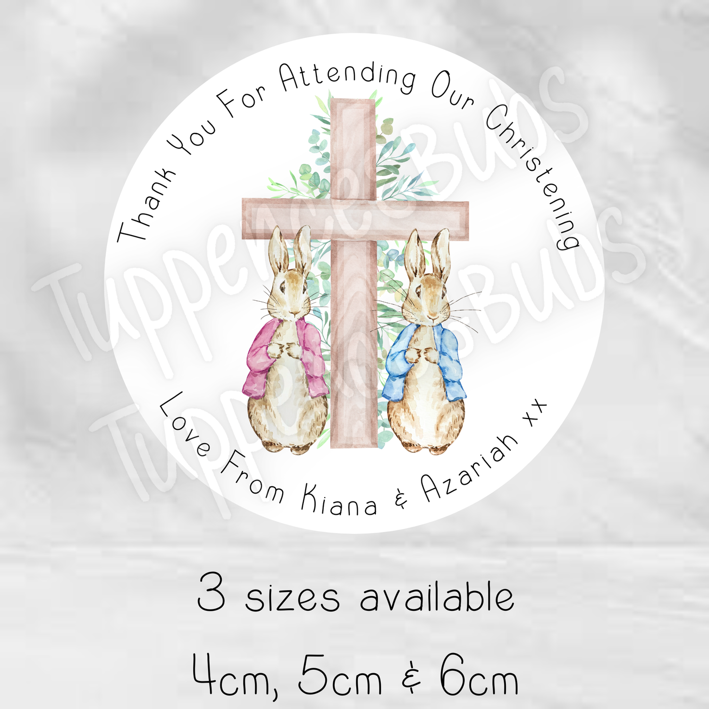 Rabbit Inspired Christening Stickers - 3 Designs