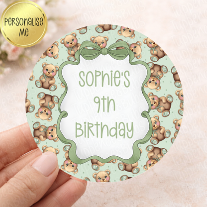 Sage Green Bear Themed Stickers