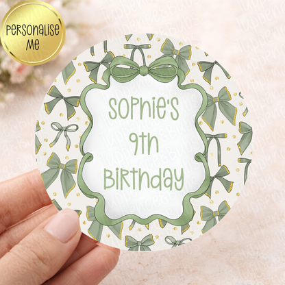 Sage Green Bow Themed Stickers