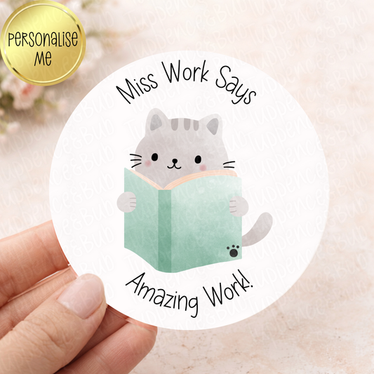 Teacher Stickers - Cat Reading Book