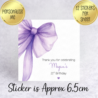 Bow Themed Stickers, Square
