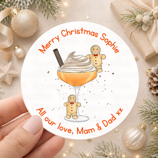 Personalised Gingerbread Cocktail Christmas Stickers