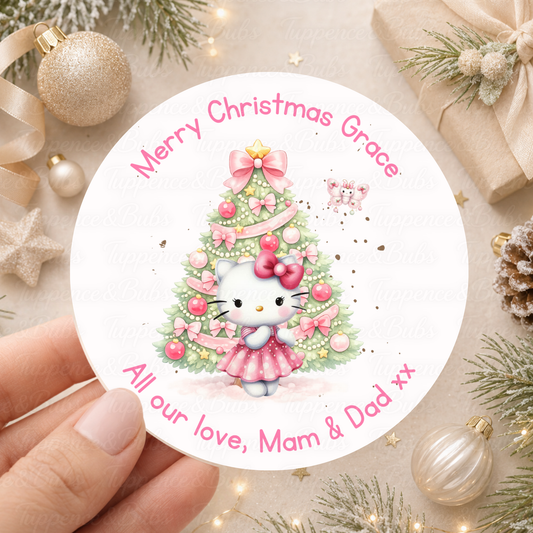 Personalised Pink Christmas Kitty Stickers
