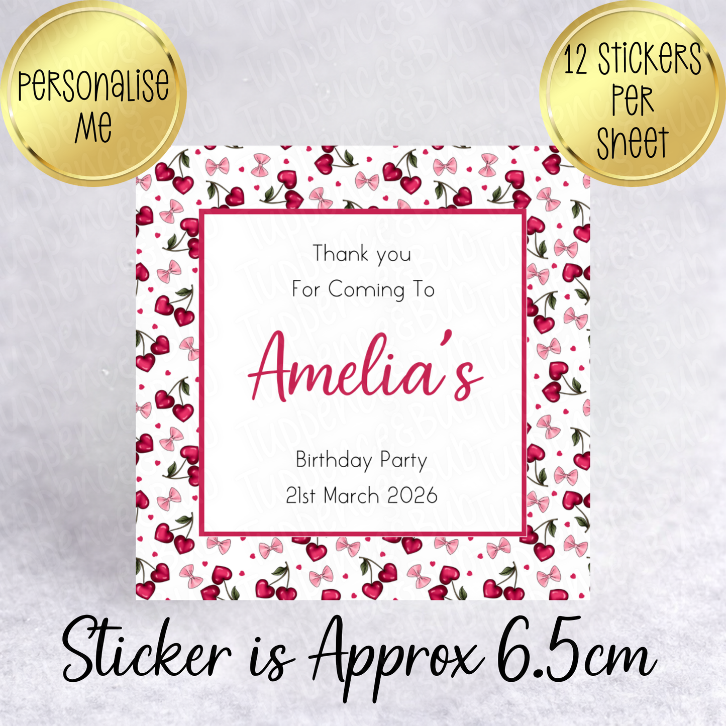 Cherry Themed Stickers, Square