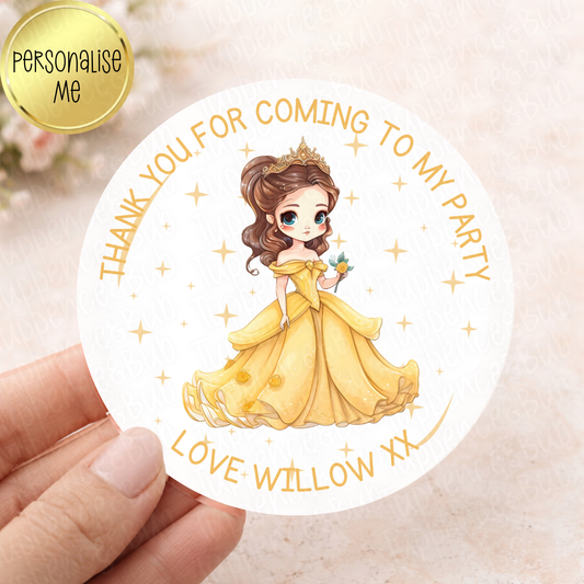 Princess Belle Inspired Party Stickers