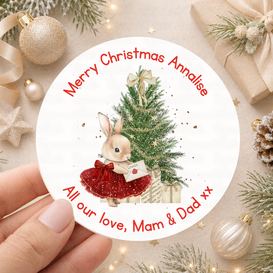 Personalised Christmas Bunny and Tree Stickers