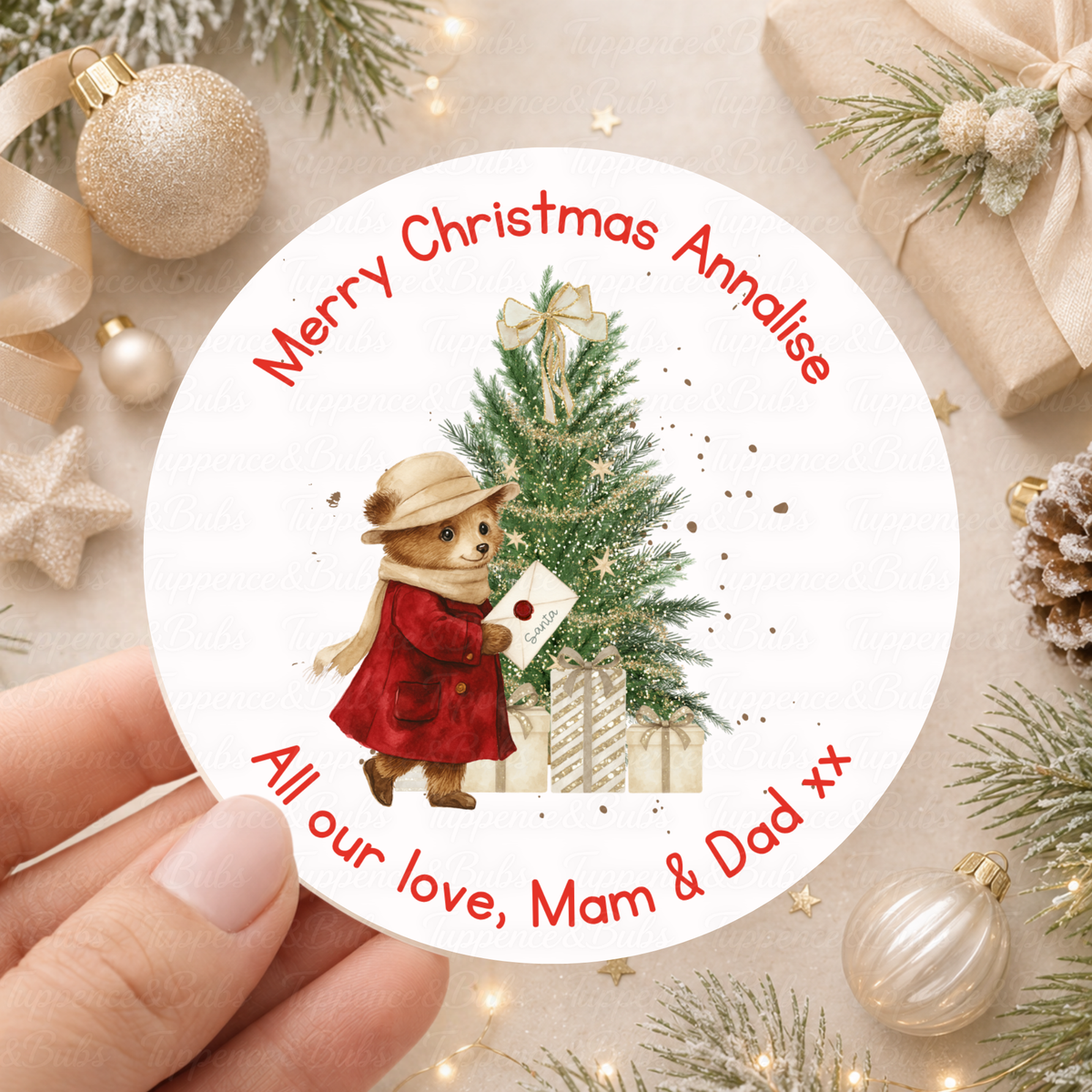 Personalised Christmas Bunny and Tree Stickers