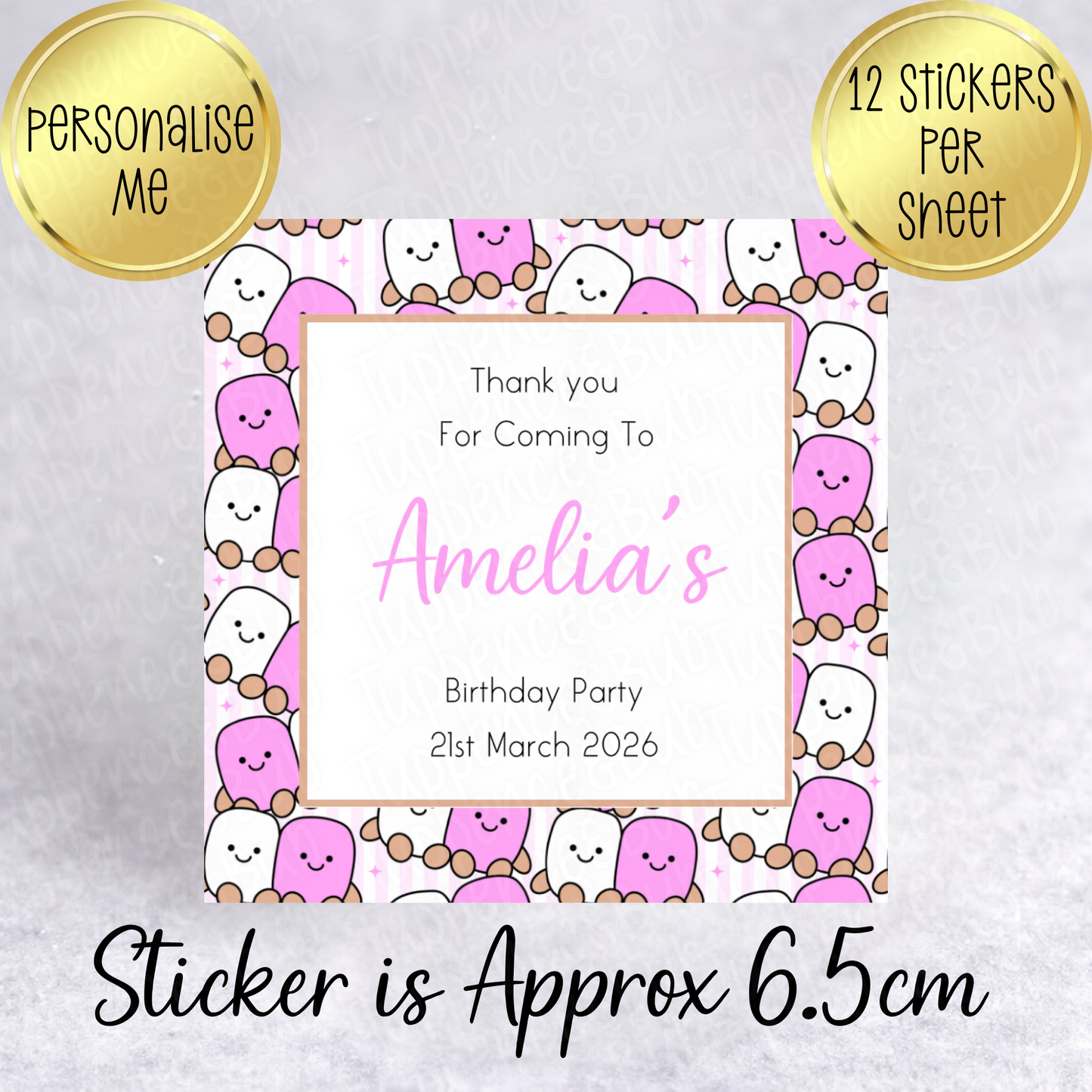 Marshmallow Plushie Themed, Square Stickers